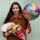 PACK 6 ROSAS DE COLORES + CHOCOLATE FERRERO ROCHER + GLOBO